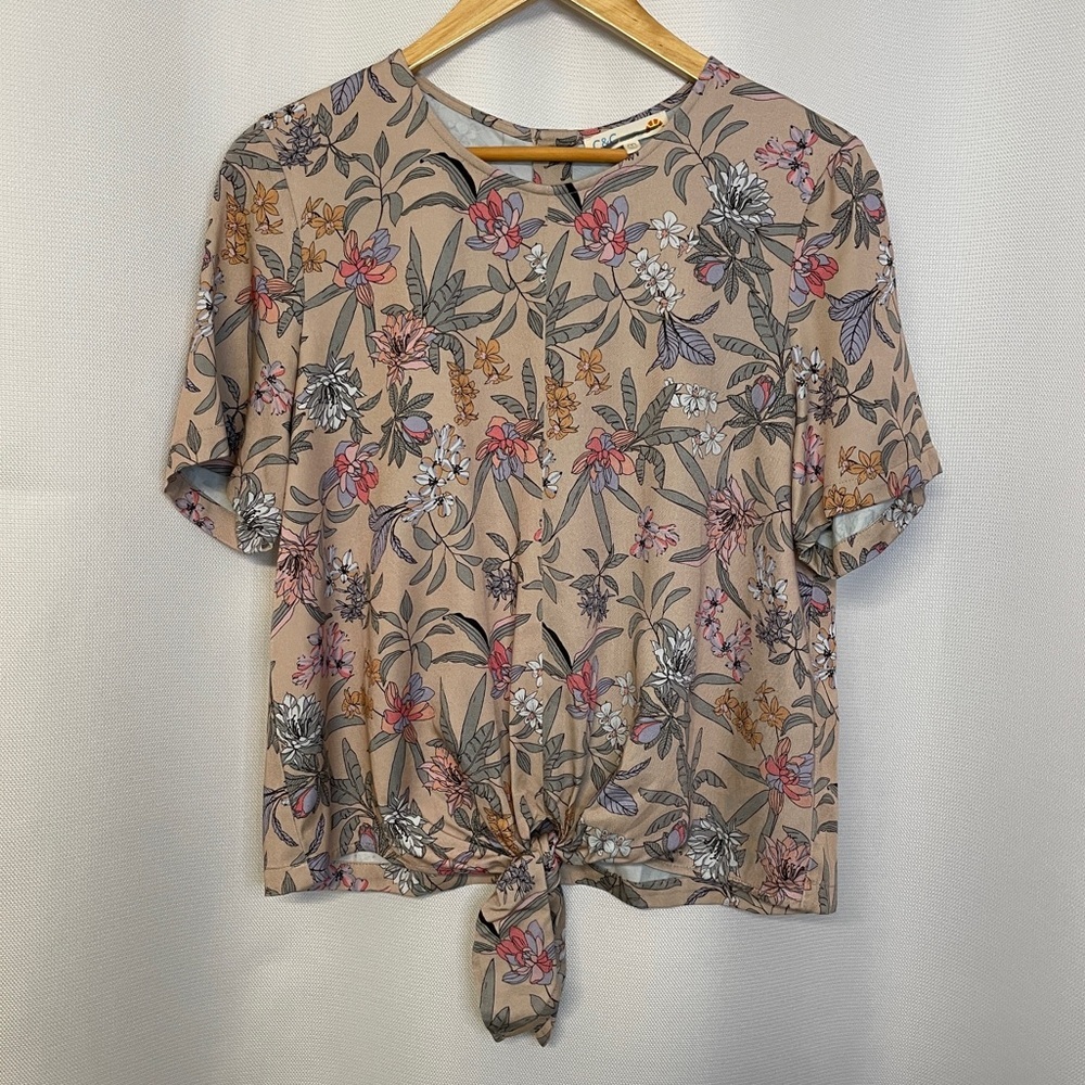 C&C California Tan Floral Tie Front with Button Back